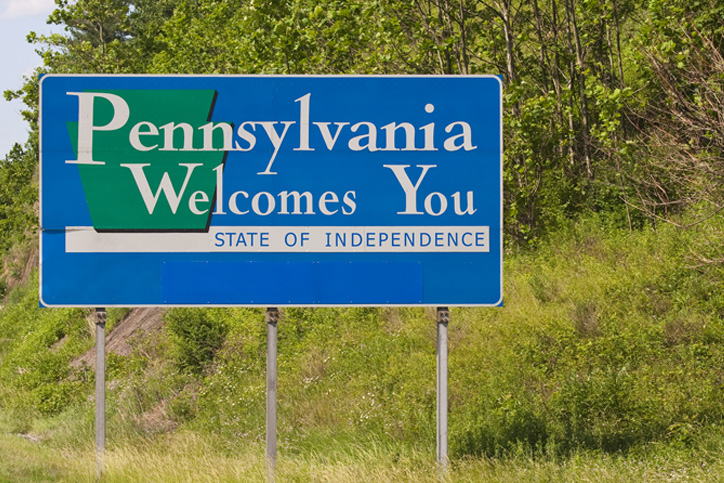 Pennsylvania Welcomes You state highway sign